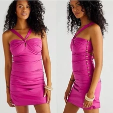 Free People Who Is She Mini Dress Endless Summer Button Halter Cutout Pink XS