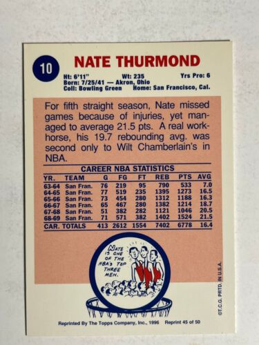1996-97 Topps Stars Reprint Nate Thurmond #45 NBA Basketball Card - Bild 2 von 2