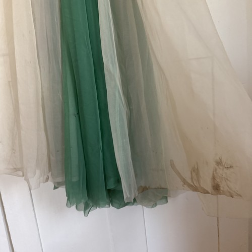 Vintage 1940s 1950s Green & White Sheer Dance Costume Dress Maxi Ruched - Picture 11 of 13