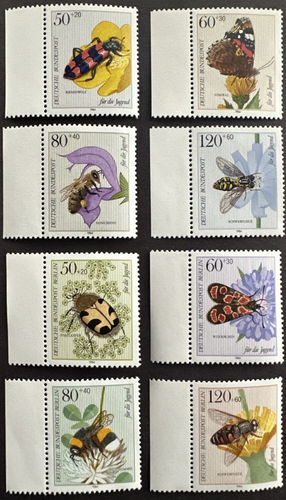 Germany 1984 Scott # B616 - B619 & Berlin 9NB209-9NB212 Set of 8 MNH OG Insects