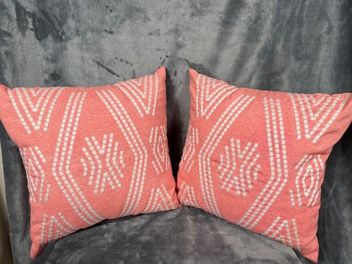 Set of 2 Coral 16 x 16" Outdoor Decorative Throw Pillow Polyester UV resistant
