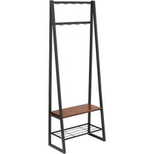 Produktbild - Garderobe mit 9 Haken, Schuhbank und 2-stufiger Aufbewahrung. Black Finish
