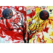 2Pcs ACEO Original Trees Abstract Nature Landscape Acrylic Art Painting NEW OOAK