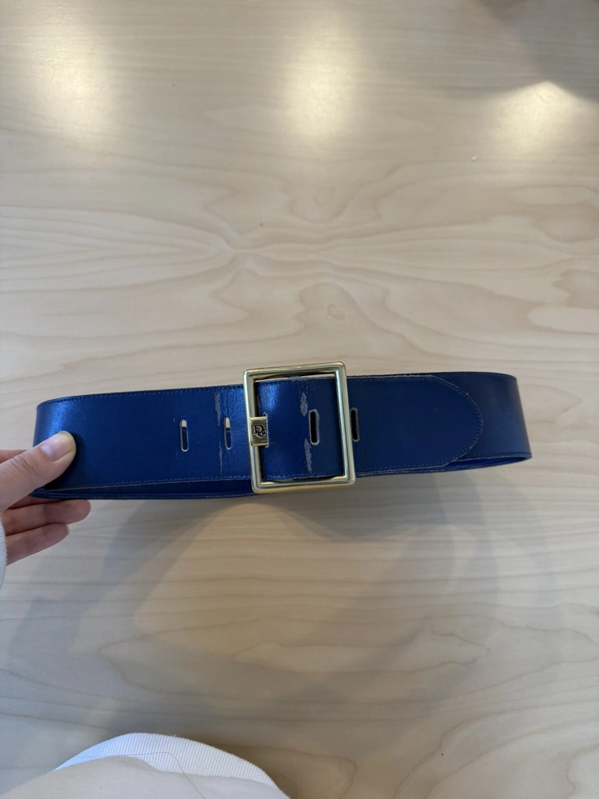 Authentique ceinture vintage Christian Dior en cuir bleu royal taille S 28
