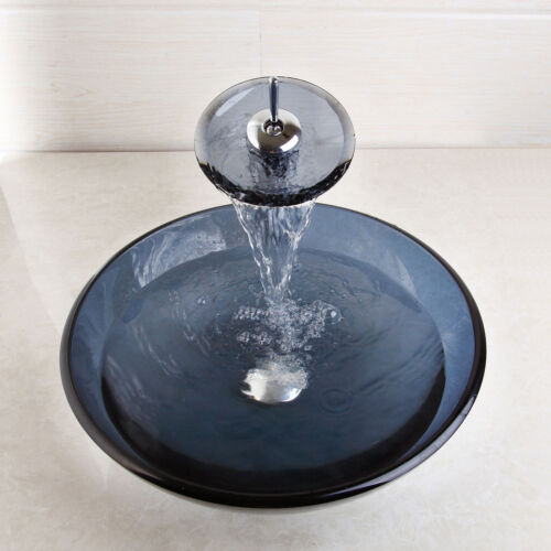 US Bathroom Round Glass Vessel Vanity Sink with Brass Faucet Tap Combo Set - Picture 6 of 9