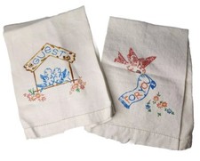 Vintage Set of Two Printed Tea Towels Kitchen Guest Bath Birdhouse