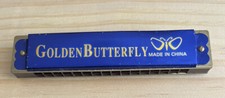 Vintage Golden Butterfly Harmonica 32 Holes Excellent Condition w/ Box. Blue