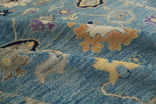 8x10 Muted blue Turkish Oushak Hand Knotted Wool Transitional Oriental Area Rug - Picture 10 of 15
