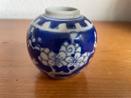 Set 2 Ancien Chinois Glaçure Bleu et Blanc Gingembre Pot Prunus Miniature - Photo 3 sur 9