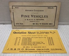 Rare 1900 J S & H C Starr Fine Vehicles HORSE BUGGY CATALOG Decatur, Illinois