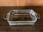 Vintage Anchor Hocking 1qt Rectangle Glass Casserole Dish Silver Plate Stand