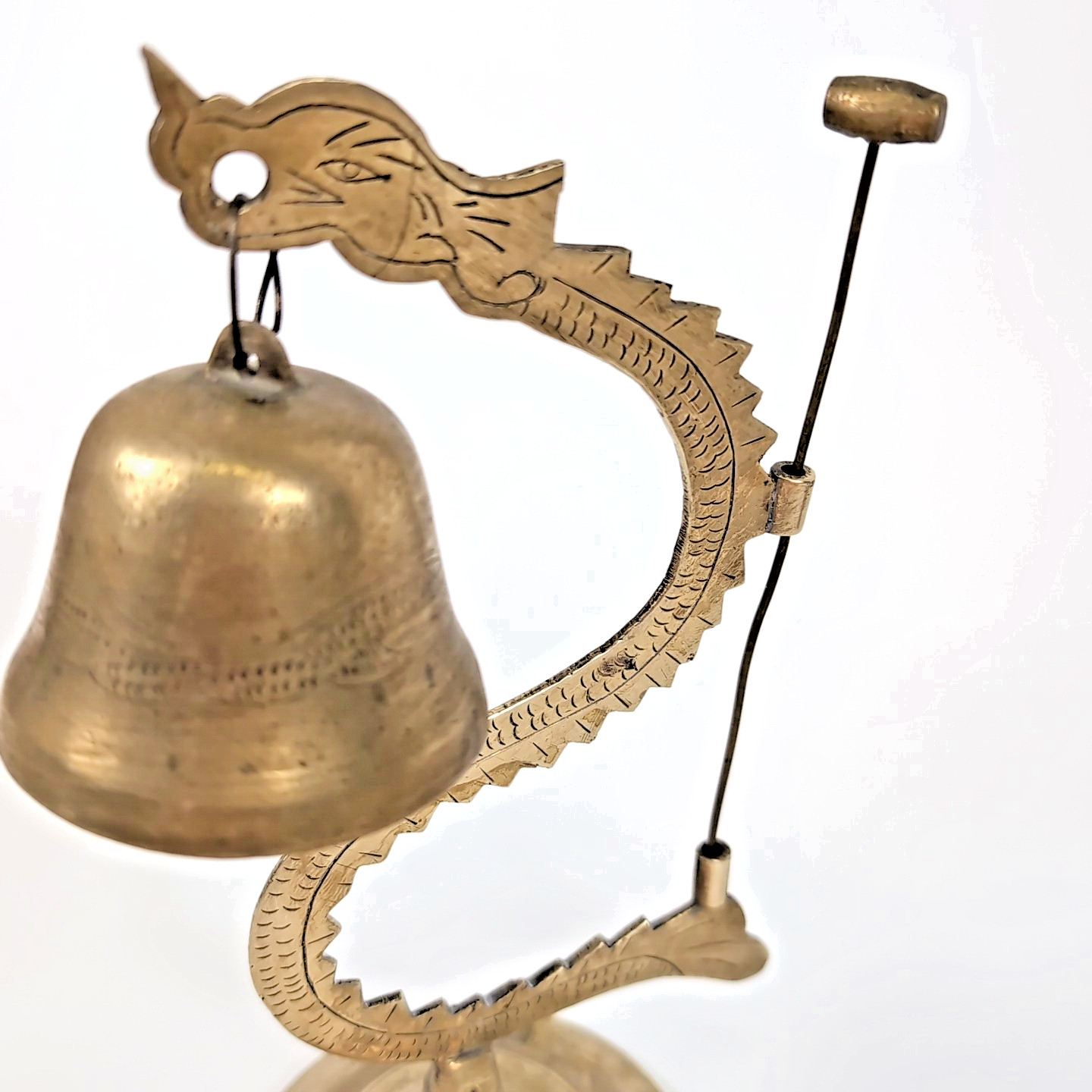 VTG Brass Dragon Gong & Cobra Snake Bell Asian Temple Ritual Buddhist Serpent