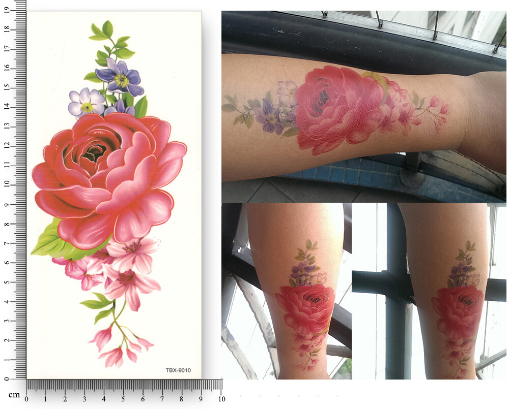 Blume Einmal Tattoos Flower rote Rosen Temporäre Tattoo Body Sticker 19x9cm