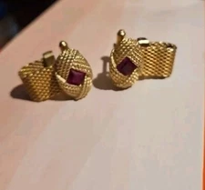 Vintage Wrap Around Cufflinks Goldtone W/ Faux Ruby