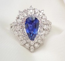 Cluster Halo Women's Ring 925 Sterling Silver 2.60Ct Pear Lab-Created Sapphire