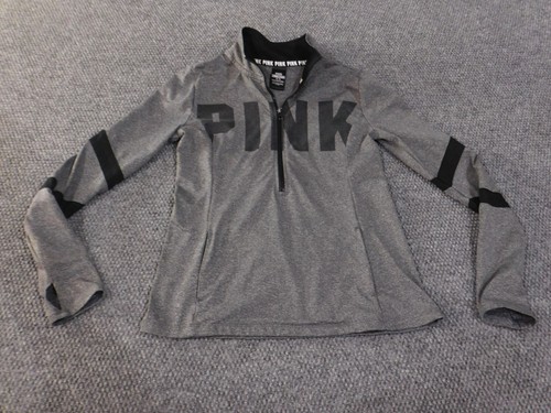 Victoria Secret Pink Sweatshirt medium gray 1/4 zip stretch performance - Picture 2 of 9