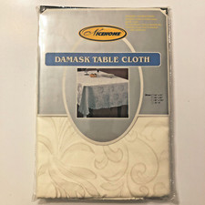 DAMASK FABRIC TABLECLOTH, CREAM - LIGHT BEIGE COLOR, NON-IRON, 90 x 60", NOS