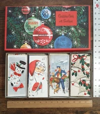 TREASURE CHEST 1950s BOX 18 VINTAGE CHRISTMAS CARDS +Envs Tall & UNUSED, USA
