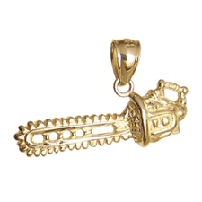 New 14k Yellow Gold Chainsaw Pendant