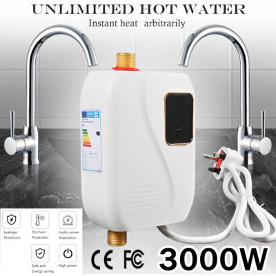 Electric Tankless Instant Hot Water Heater 3000W Under Sink Tap