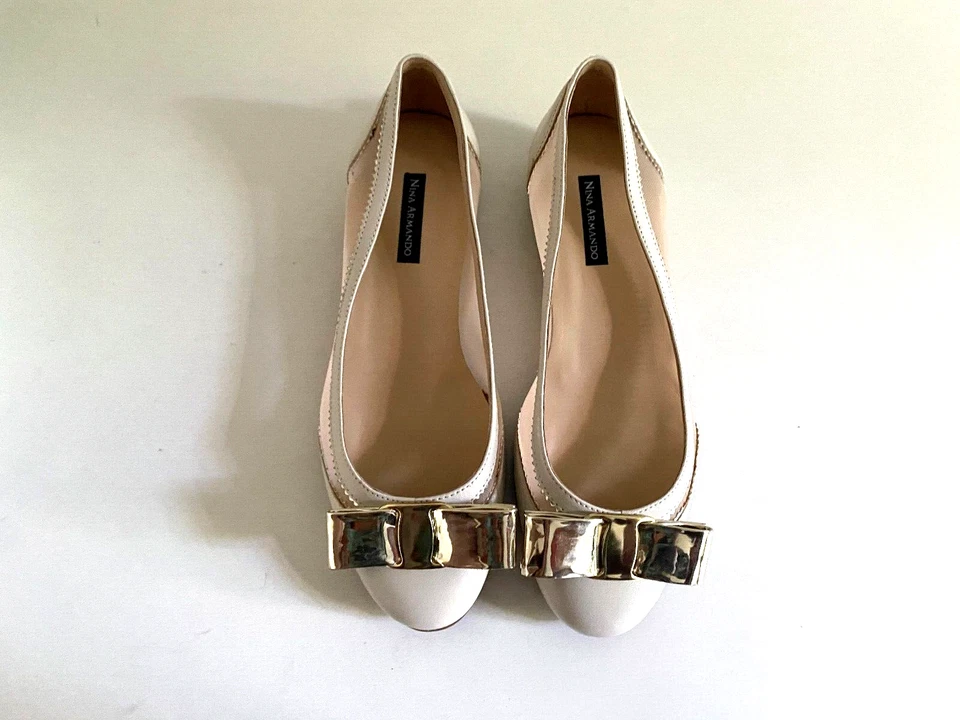 👠 New NINA ARMANDO Size 5.5 36 Gold STUDDED LEATHER Ballet Flat Shoes RRP $230 - image 3 of 4