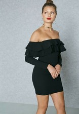 Missguided Womens 6 Ruffle Detail Bodycon Mini Sheath Dress Little Black Dress