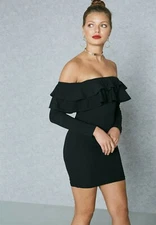 Missguided Womens 6 Ruffle Detail Bodycon Mini Sheath Dress Little Black Dress