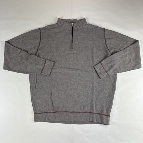 Peter Millar Interlock Ottoman 1/4 Zip Sweater Men L Gray Red Striped