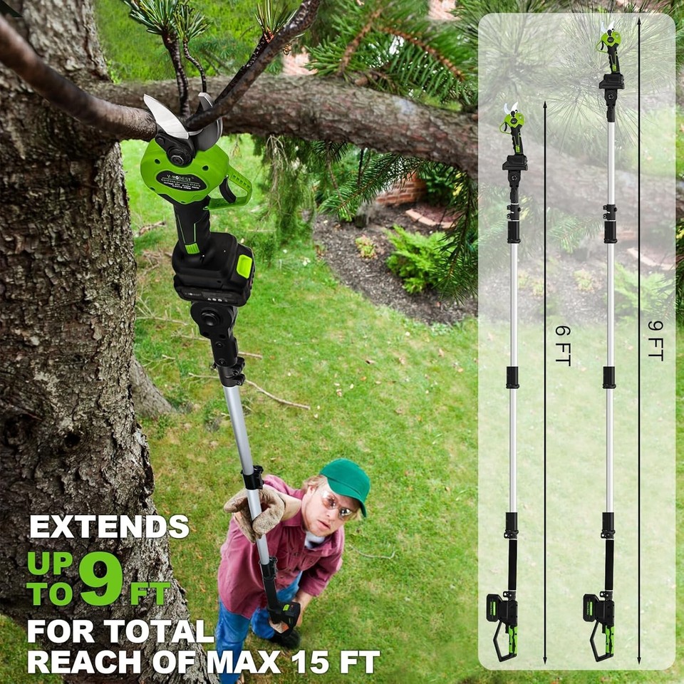 2-IN-1 Electric Pole Pruning Shears Cordless For Tree Trimming 9ft ...