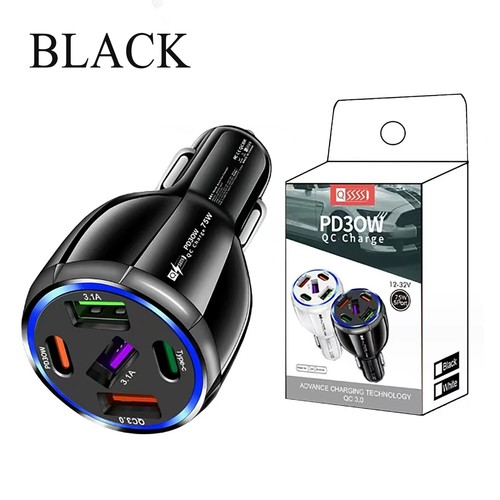 5 Port USB Type-C 75W Super Fast Car Charger for iPhone 15 Samsung Android Phone - Picture 2 of 10