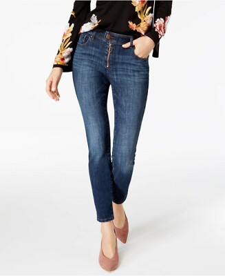 Exposed-Zipper Skinny Jeans Size 