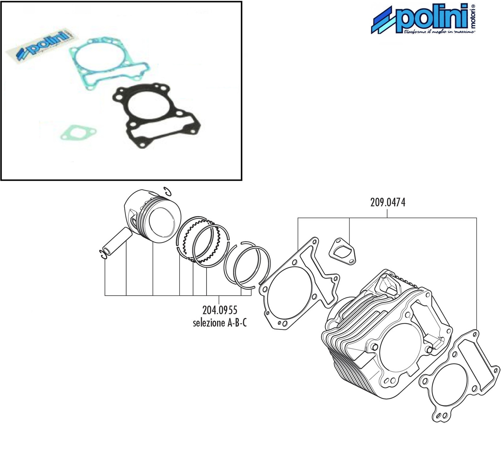 Pochette de joints Polini 209.0474 pour kit 171cc haut-moteur de Vespa 125T 3V