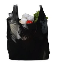 Vest Carrier Bags Strong Disposable Black Plastic Carry Bag 11" x 17" x 21" 20mu