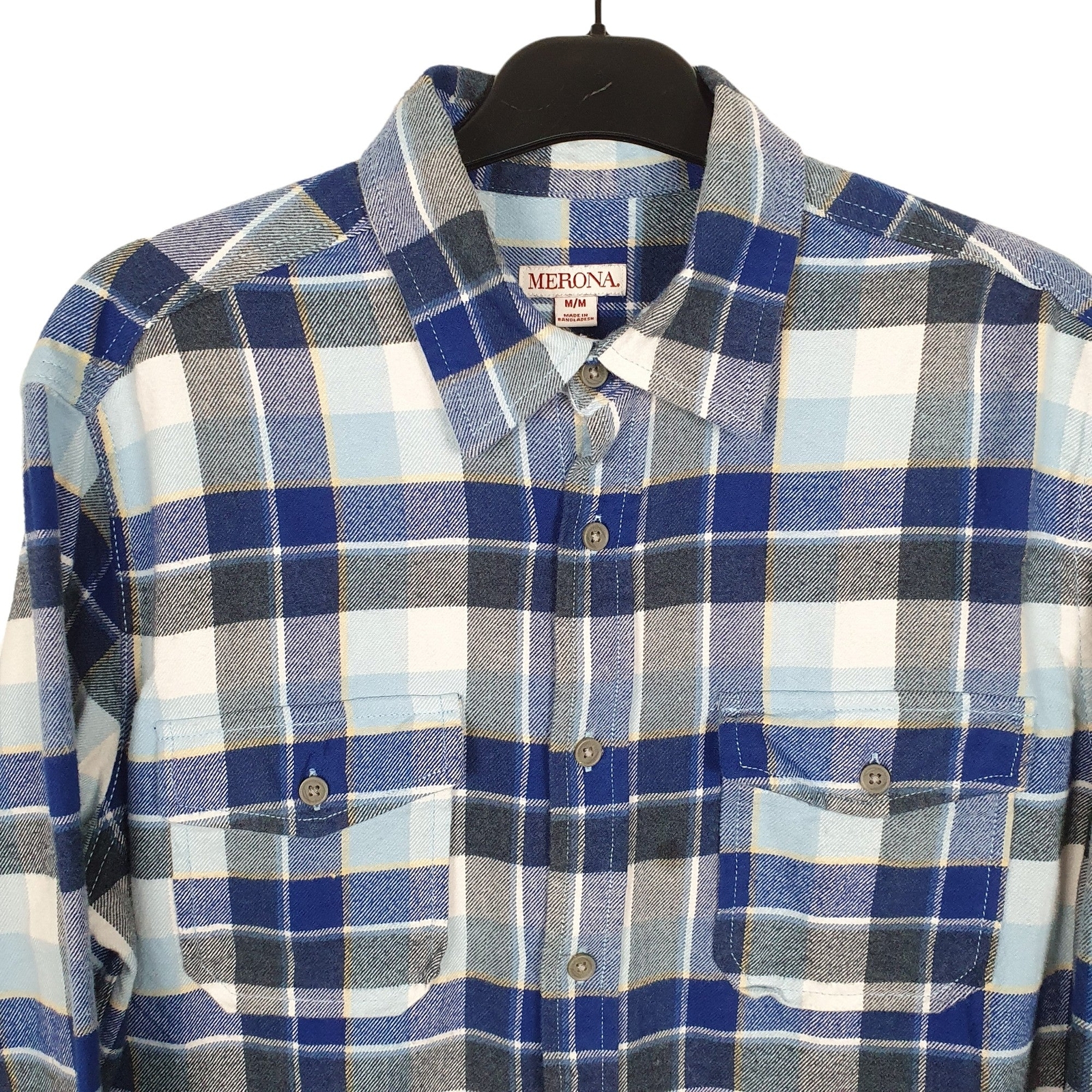 MERONA Blue Check Shirt Flannel Shacket Long Sleeve Casual Mens S image 2