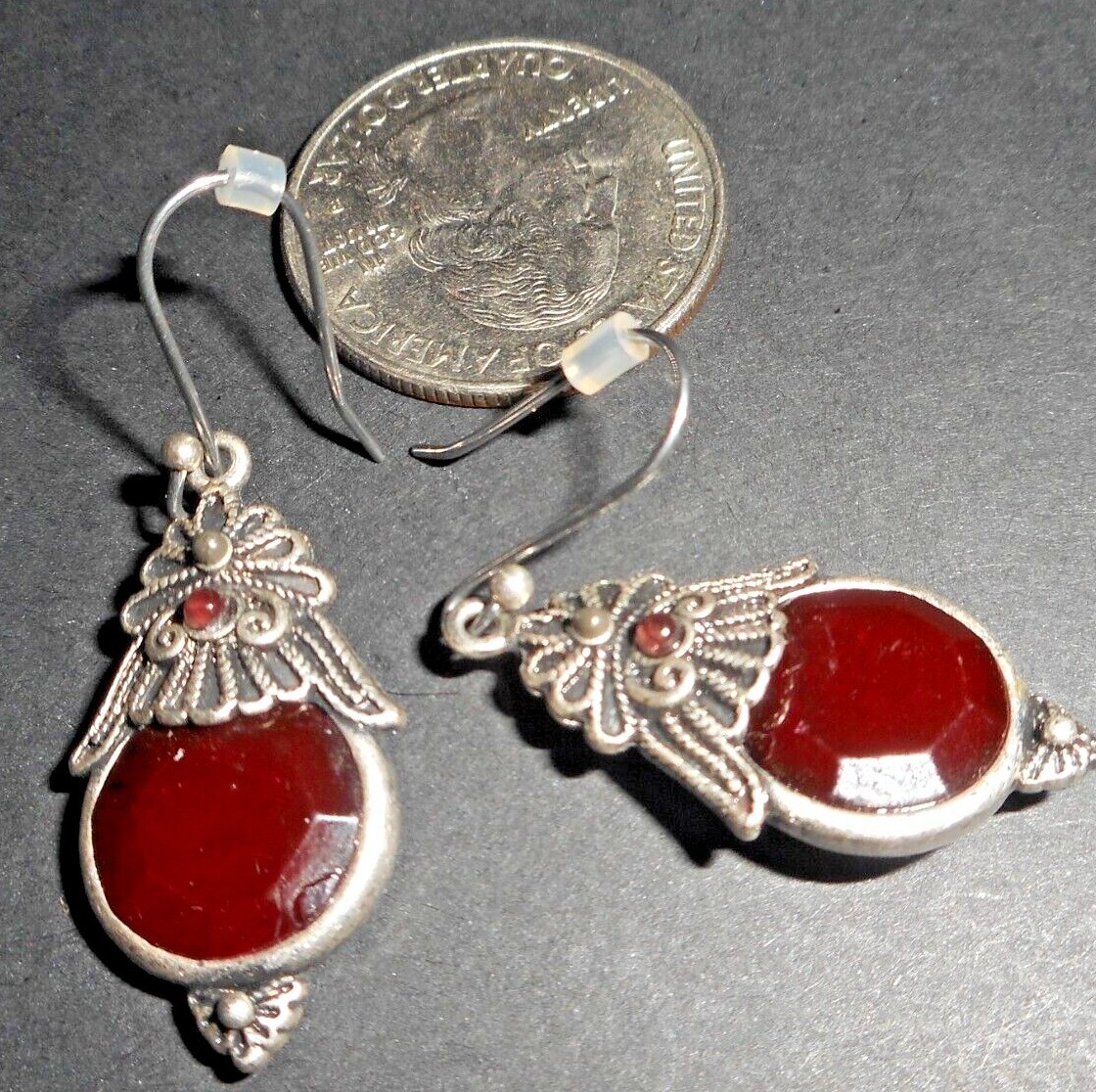 Silver Tone Ruby Garnet Double Sided Dangle Hook … - image 3