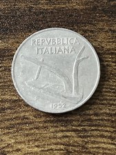 Aratro alluminio 10 lire 1952 Italia valore all'interno spighe di grano moneta reale TK6440*