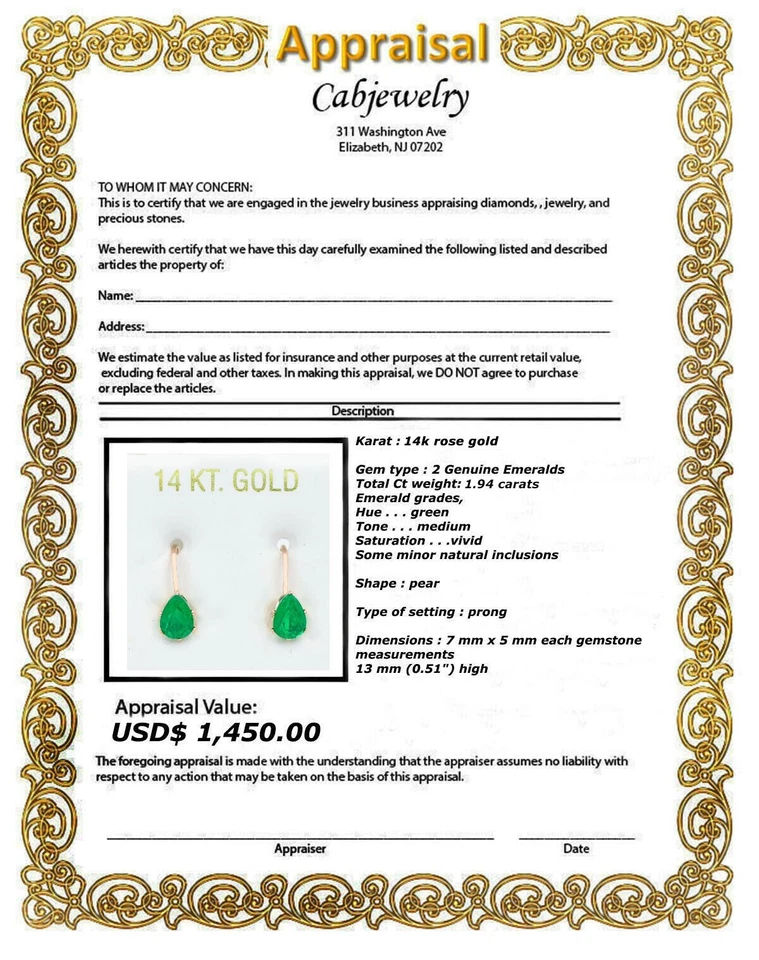 PENDIENTES ESMERALDA COLOMBIANA ORIGINALES 1,94 quilates oro rosa 14k - Valoración gratuita - Nuevos con etiquetas Foto 4 de 4