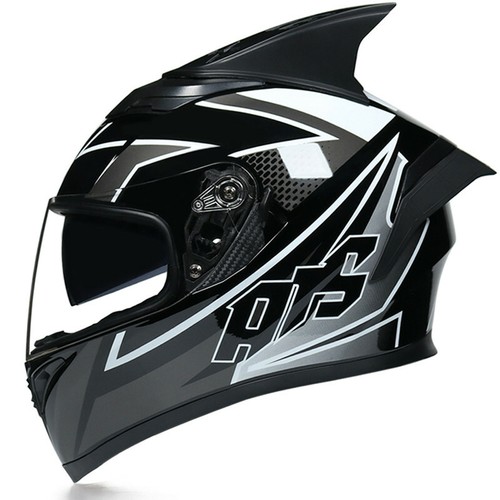 Motorcycle Helmet Full Face Racing Double Lens Motor Helmet With Horns Long Tail - Picture 5 of 14