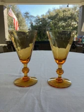 Fry 17-7 Amber by HC Fry Glass Company - Two Vintage Port/Sherry Glasses
