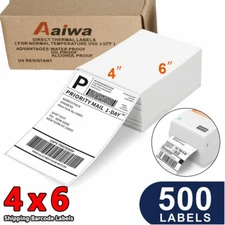 500 4x6 Fanfold Direct Thermal Shipping Labels Blank for Zebra and Rollo Printer