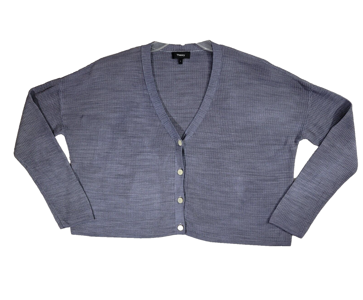 Theory Cardigan Womens L Gray Button Front Viscose/Linen Vneck