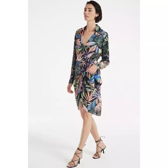 Milly Jordan Tropical Palm Print Wrap Dress