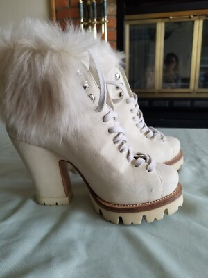PRADA FUR LINED SHEARLING HALF-BOOTS PUMPS HEELS SHOES US 6.5