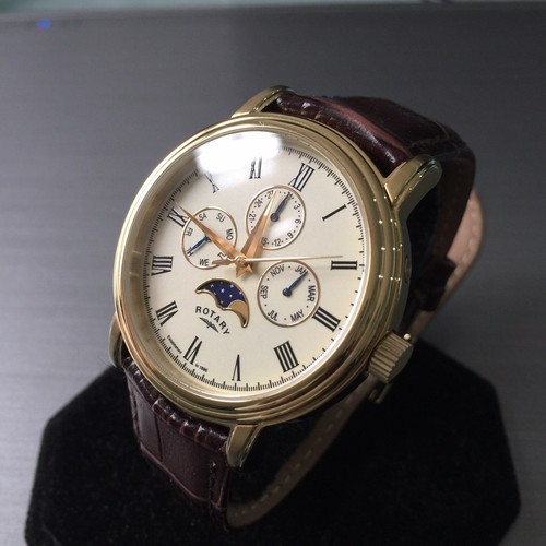 Men's Dress Orologio Rotary oro GS00124/03 in acciaio in pelle tripla data  originale | eBay
