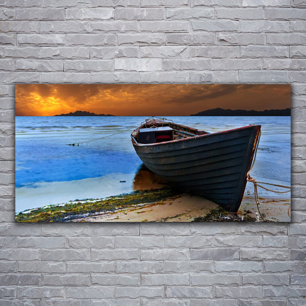 Photo sur toile paysage plage et bateau 120x60 cm grand format pour deco murale ocean