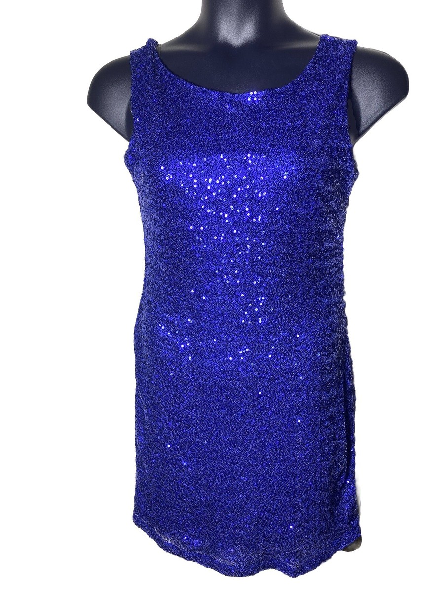 Midnight Doll Blue Sequin Size Large Mini Dress Back Zip Holiday Festival |  eBay