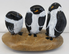 Family of 3 Penguins Painted on Rocks, Attached to Rock. Unique n Sweet