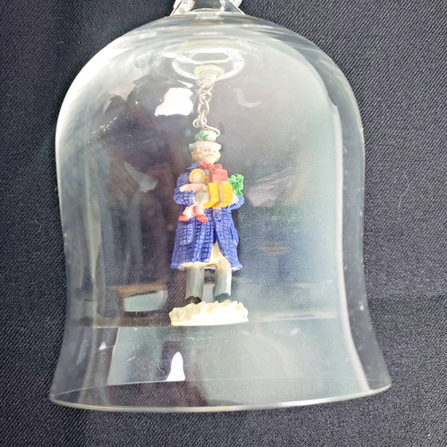 Lead Crystal Clear Christmas Bell w/Man Bearing Gifts Inside - Picture 4 of 5