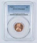 1945-S Lincoln Wheat Cent MS66 RD PCGS Blue Label