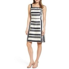 Eliza J Jacquard Fit and Flare Sheath Dress in Navy White Combo Size 12.